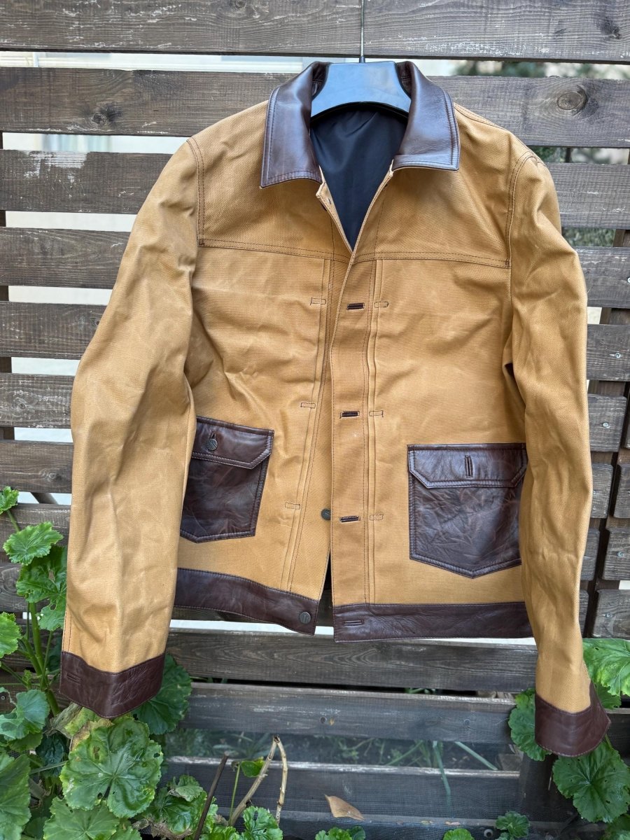 New Color | Waxed Canvas And Leather Jacket | Tailored to Your Size | Brown | Green | Leather Jacket | Canvas Jacket | Gifts For Men - 99percenthandmade - 99percenthandmade - XS Letter size - Brown - 