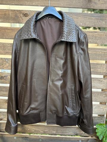 Intrecciato Handmade Leather Jacket – XS to 8XL – Any Color (Black, Brown, Blue, Green) – Personalized Bespoke Men’s Coat - 99percenthandmade - 99percenthandmade - Black - Collar intrecciato - 