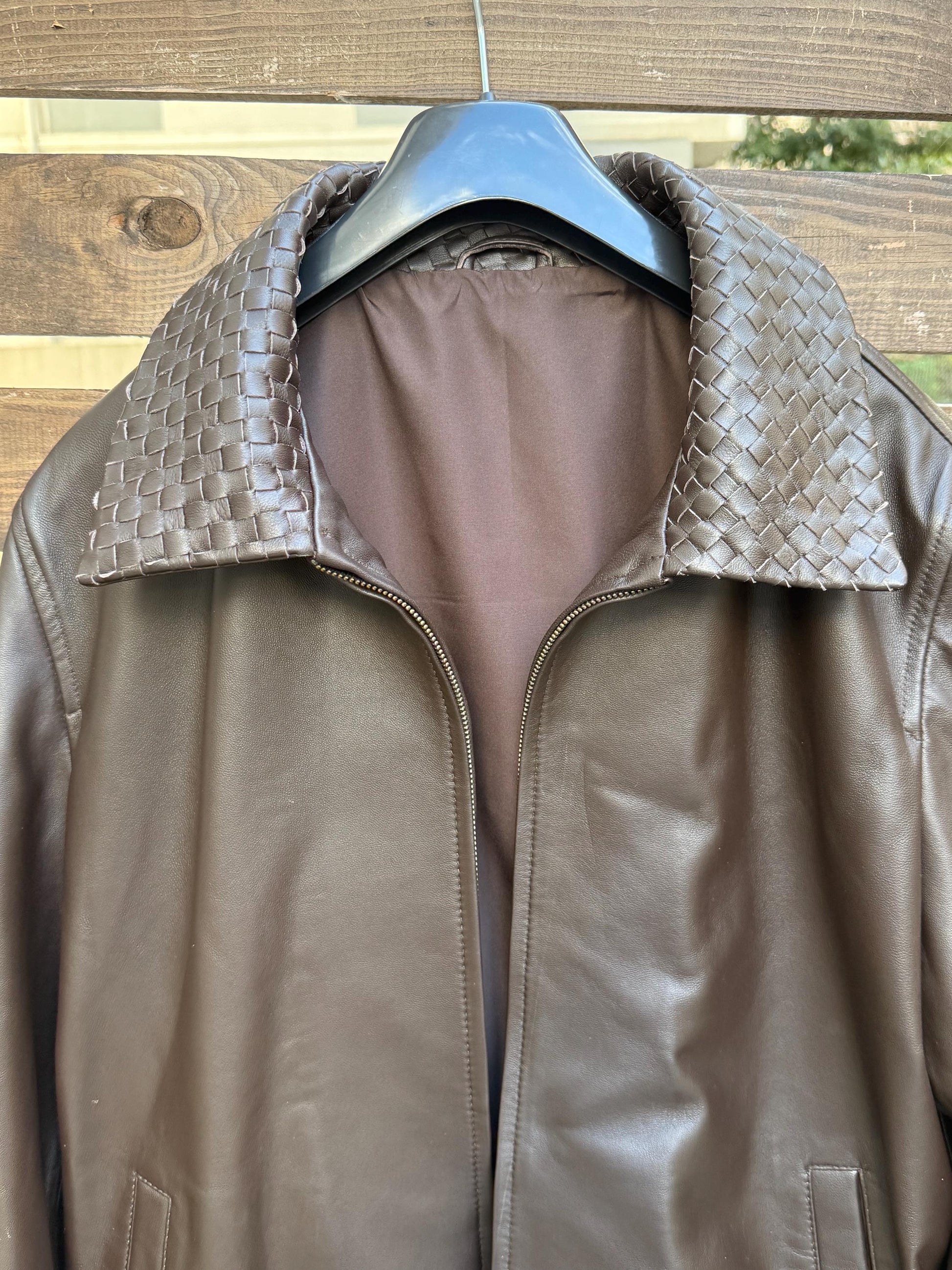 Intrecciato Custom Leather Jacket – XS to 8XL – Any Color (Black, Brown, Blue, Green) – Personalized Bespoke Men’s Coat