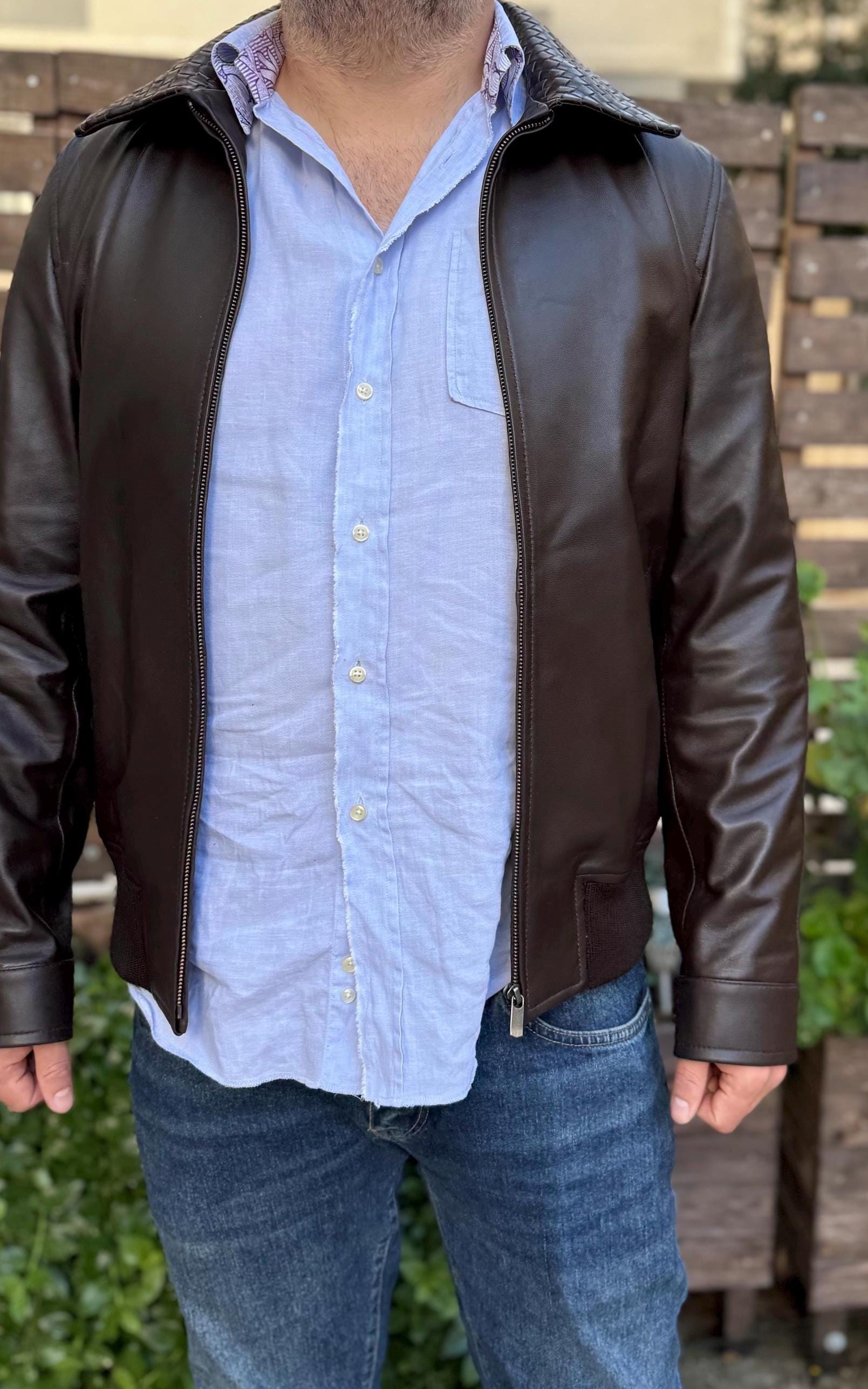 Intrecciato Custom Leather Jacket – XS to 8XL – Any Color (Black, Brown, Blue, Green) – Personalized Bespoke Men’s Coat
