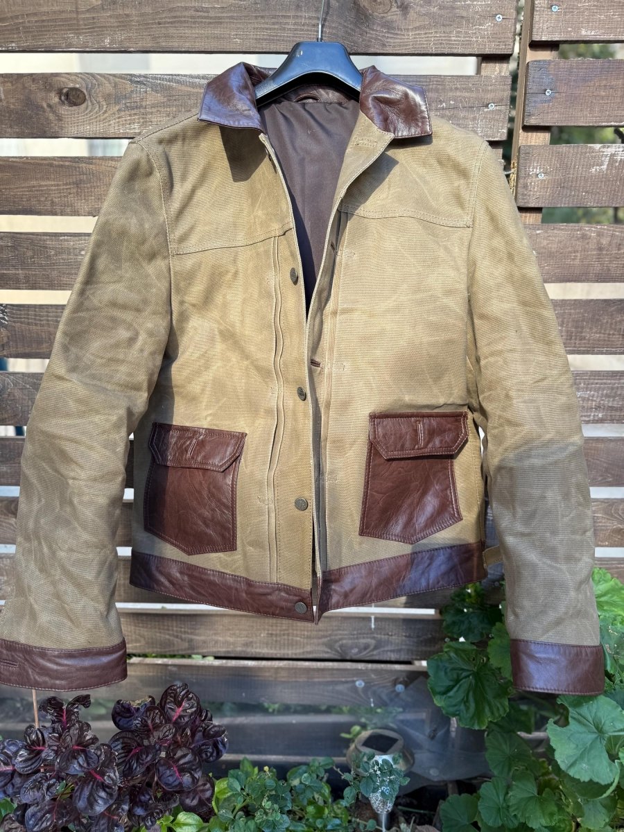 New Color | Waxed Canvas And Leather Jacket | Tailored to Your Size | Brown | Green | Leather Jacket | Canvas Jacket | Gifts For Men - 99percenthandmade - 99percenthandmade - XS Letter size - Brown - 