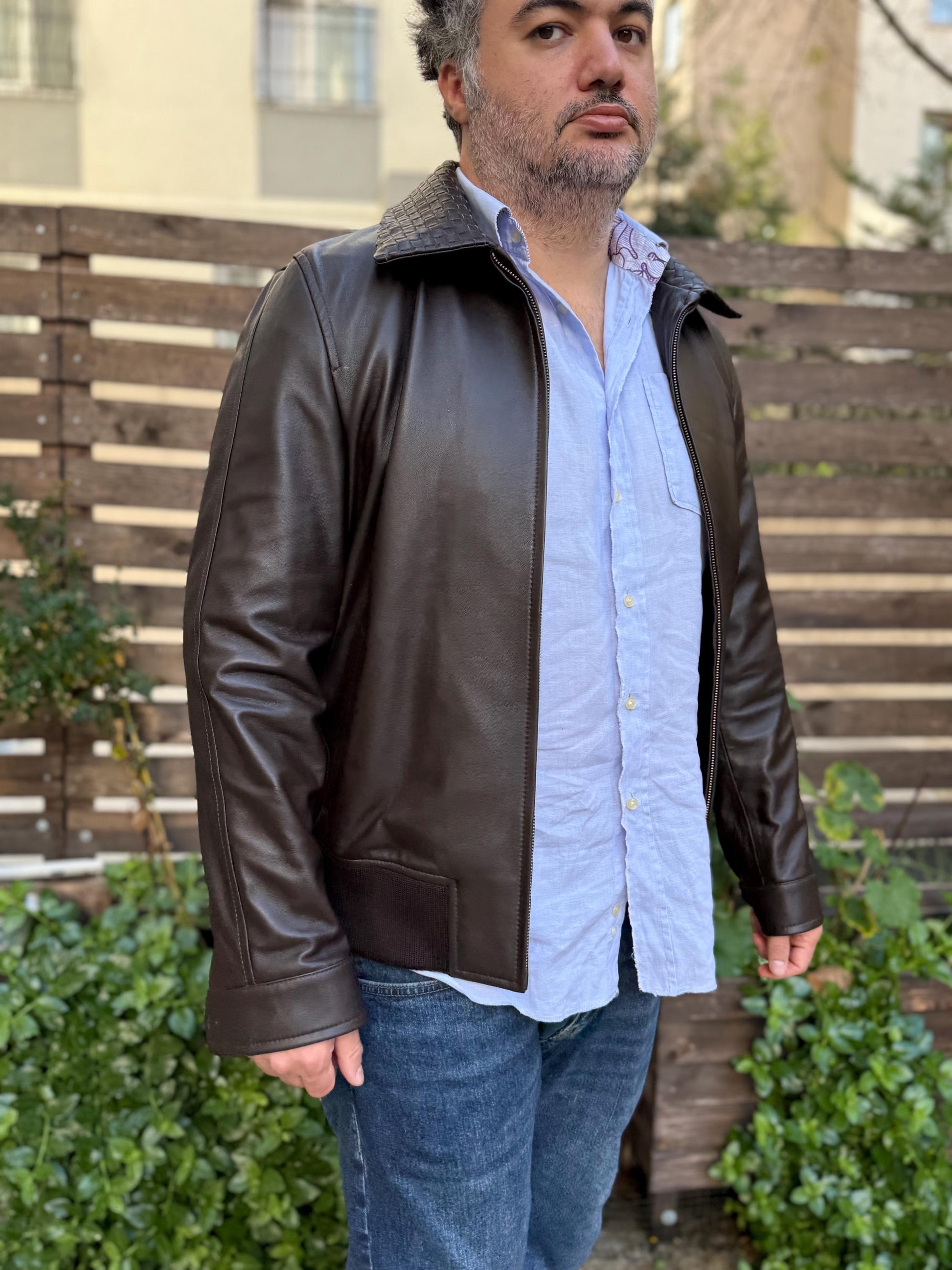 Intrecciato Custom Leather Jacket – XS to 8XL – Any Color (Black, Brown, Blue, Green) – Personalized Bespoke Men’s Coat