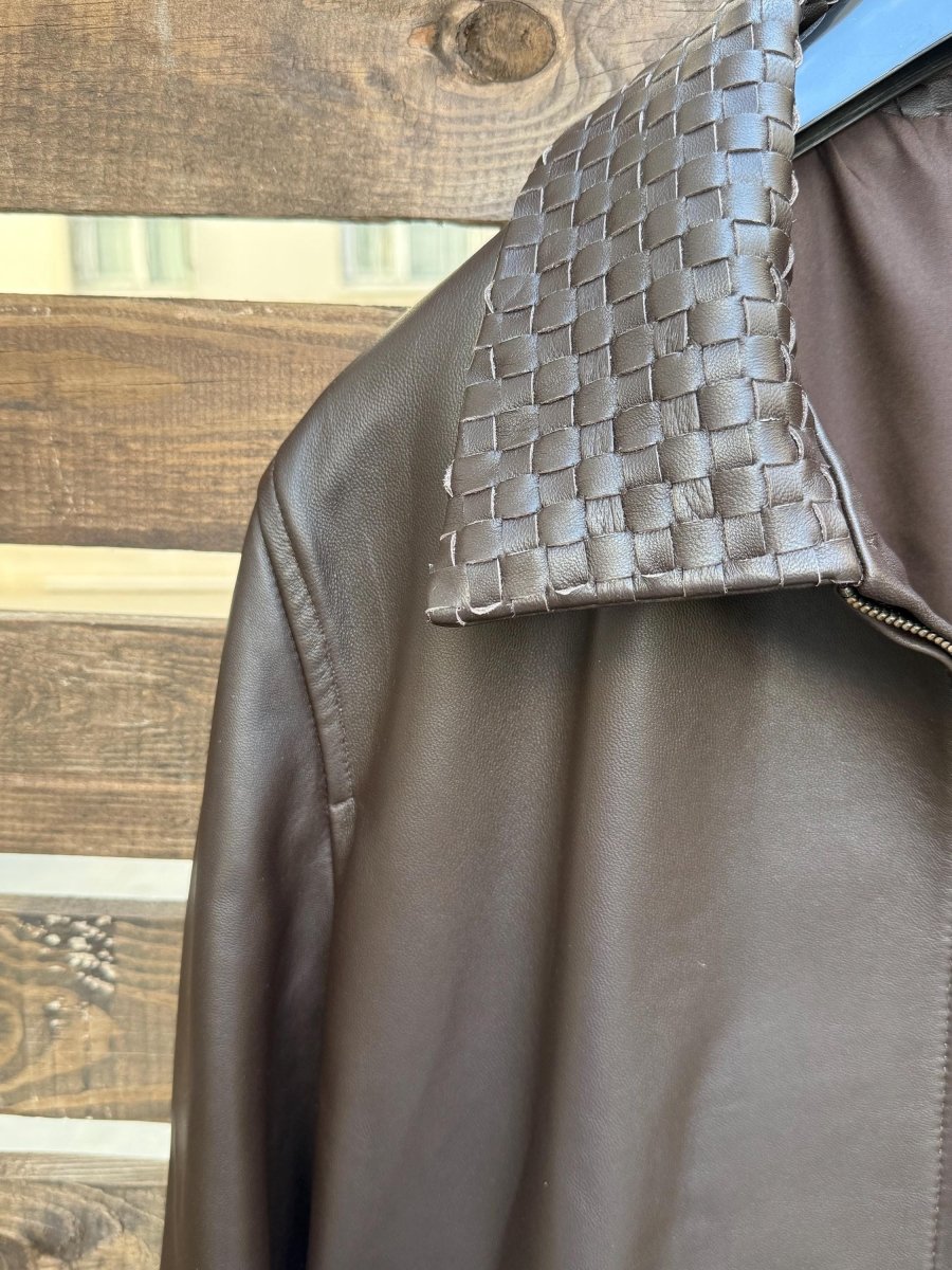 Intrecciato Handmade Leather Jacket – XS to 8XL – Any Color (Black, Brown, Blue, Green) – Personalized Bespoke Men’s Coat - 99percenthandmade - 99percenthandmade - Black - Collar intrecciato - 