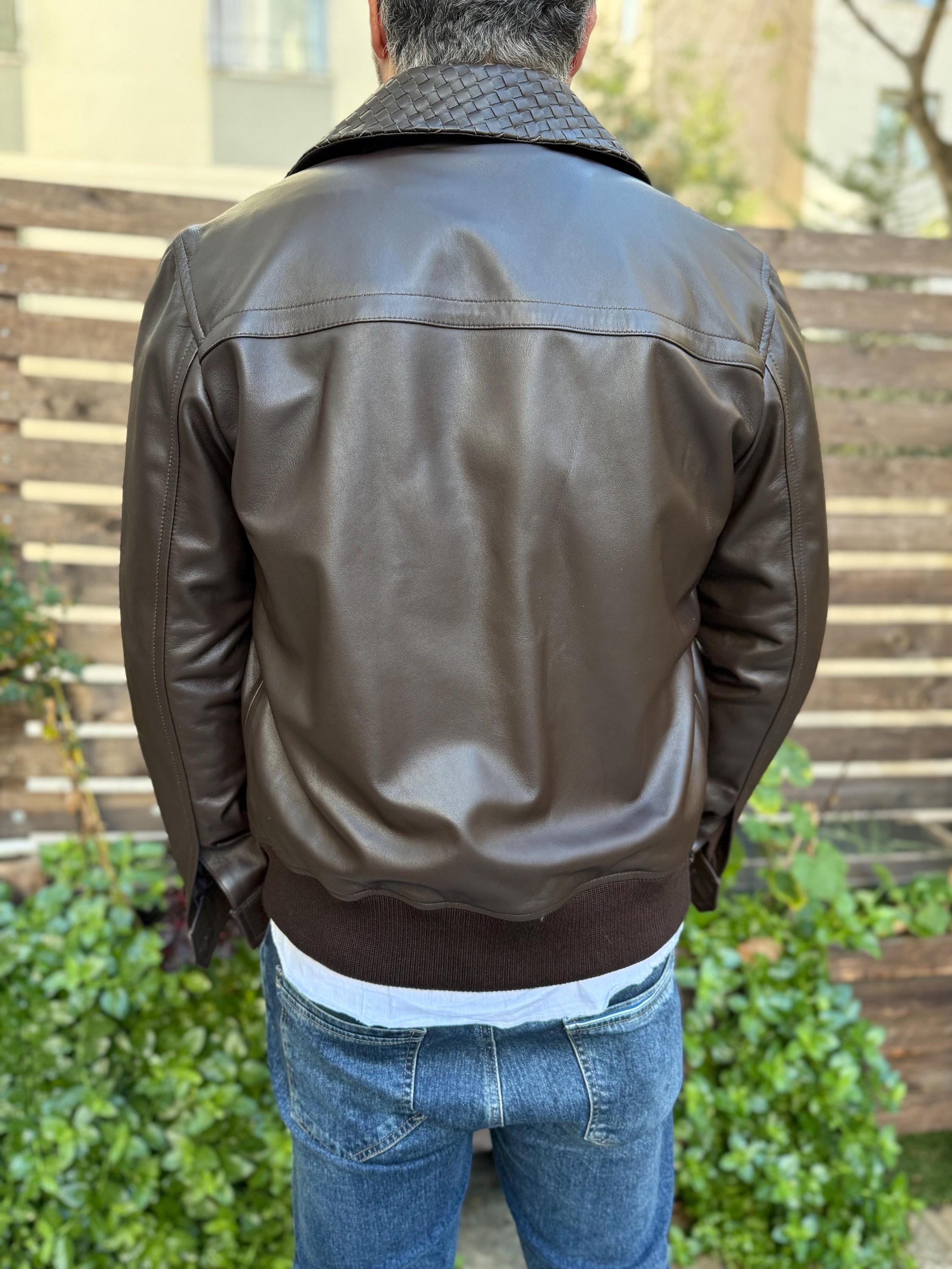 Intrecciato Custom Leather Jacket – XS to 8XL – Any Color (Black, Brown, Blue, Green) – Personalized Bespoke Men’s Coat