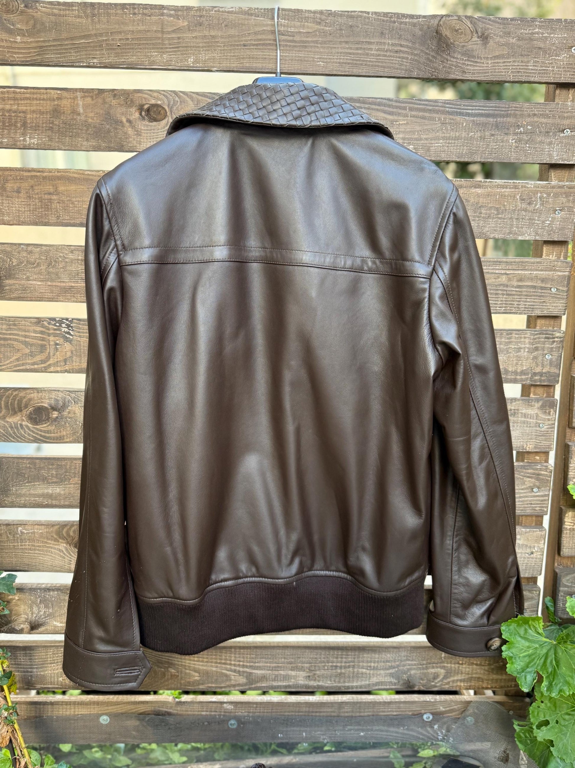 Intrecciato Custom Leather Jacket – XS to 8XL – Any Color (Black, Brown, Blue, Green) – Personalized Bespoke Men’s Coat