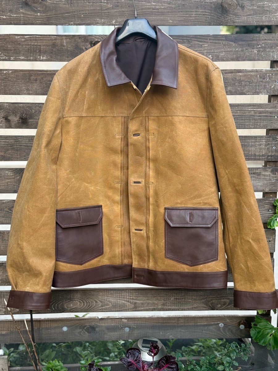 Brown Leather Waxed Canvas Jacket | Biker Jacket | Handmade Jacket | Tailored to Your Size | Black | Green | Leather Jacket | 99percenthandmade