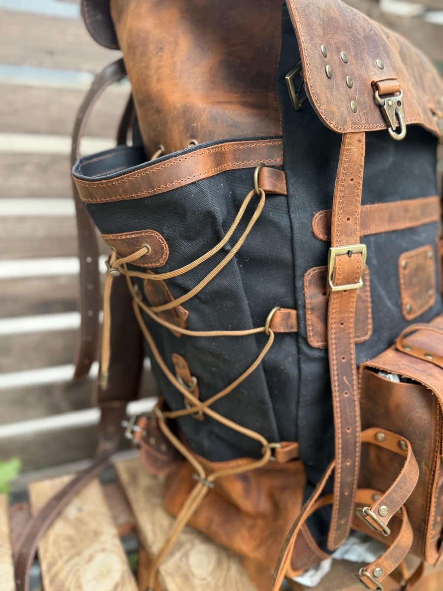 Leather Canvas Laptop Travel Backpack 45L, Handmade Carry On Business Outdoor Backpack 99percenthandmade