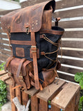 Leather Canvas Laptop Travel Backpack 45L, Handmade Carry On Business Outdoor Backpack 99percenthandmade