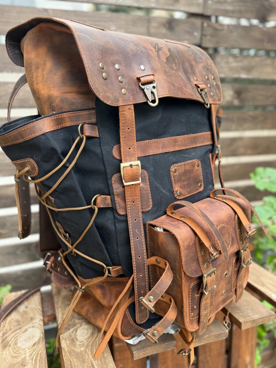 Leather Canvas Laptop Travel Backpack 45L, Handmade Carry On Business Outdoor Backpack 99percenthandmade