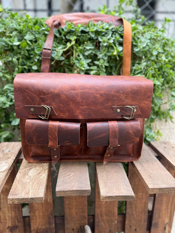 Handmade Leather Laptop Bag – Vintage Messenger Briefcase with Shoulder Strap, Fits 15-16 Inch 99percenthandmade