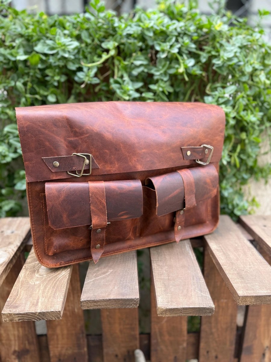Handmade Leather Laptop Bag – Vintage Messenger Briefcase with Shoulder Strap, Fits 15-16 Inch 99percenthandmade