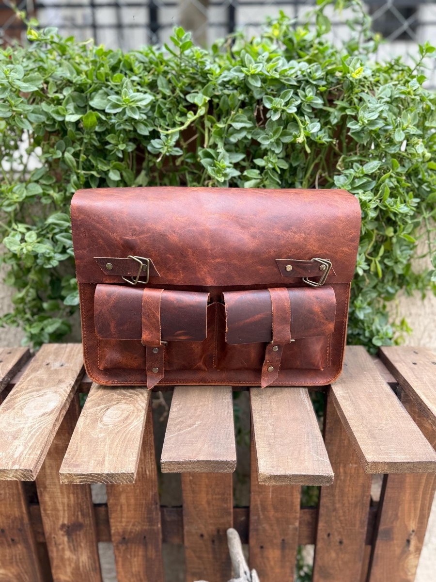 Handmade Leather Laptop Bag – Vintage Messenger Briefcase with Shoulder Strap, Fits 15-16 Inch 99percenthandmade