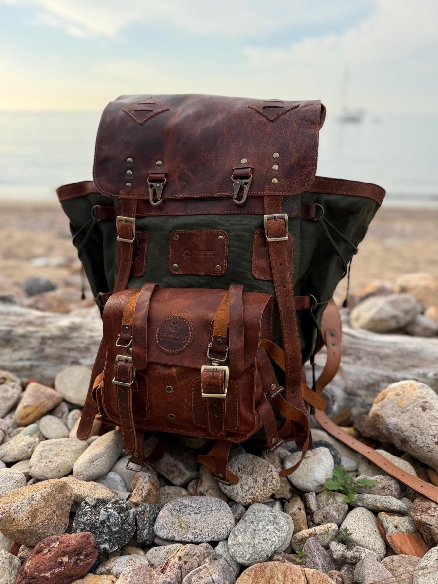 Leather Canvas Laptop Travel Backpack 45L, Handmade Carry On Business Outdoor Backpack 99percenthandmade