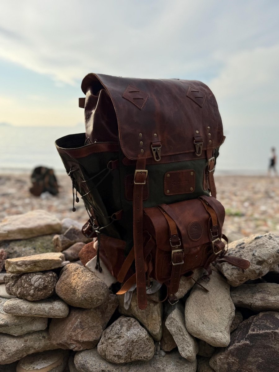 Leather Canvas Laptop Travel Backpack 45L, Handmade Carry On Business Outdoor Backpack 99percenthandmade