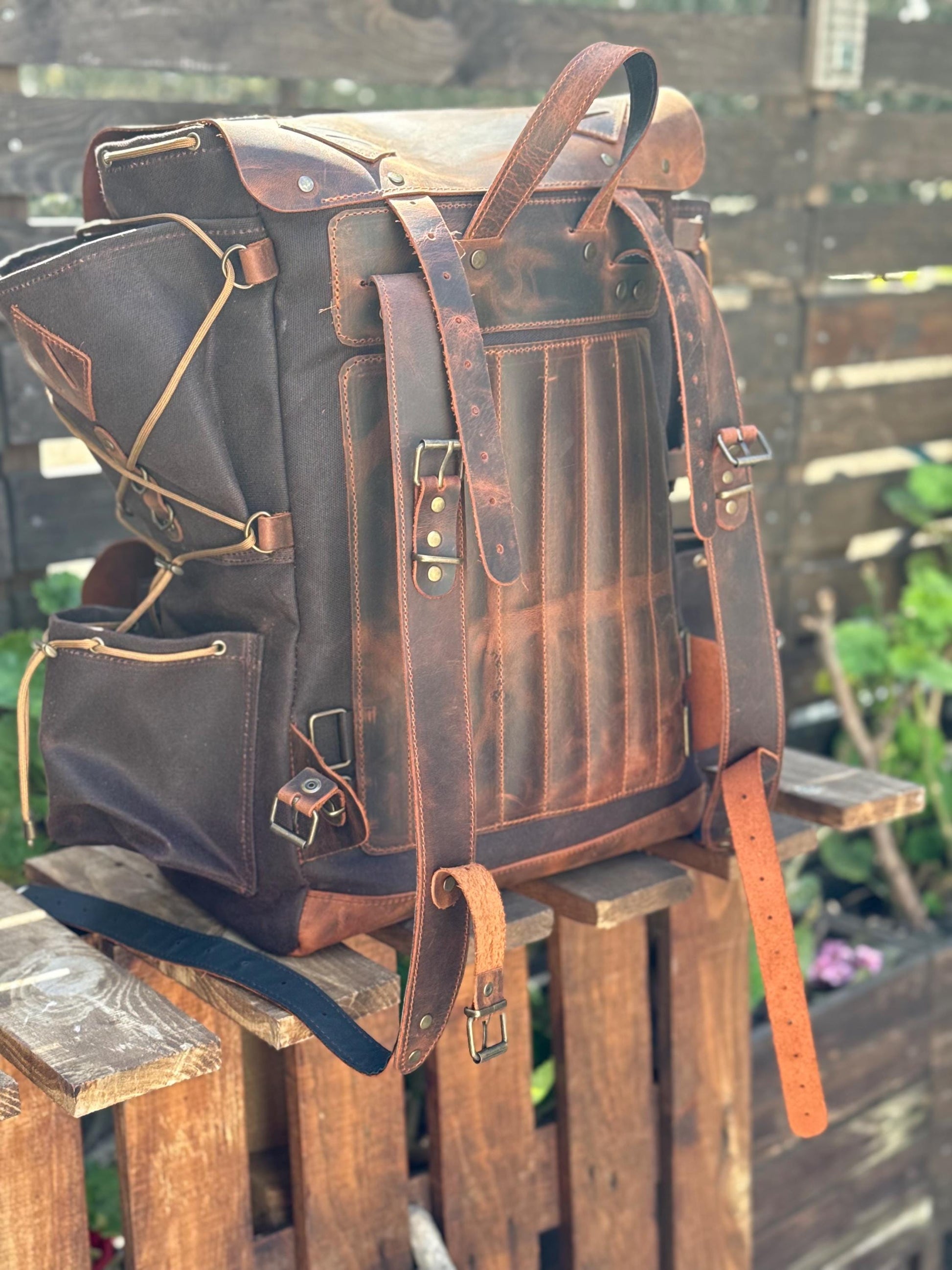 Built With Emotion | Travel backpack | Daypack | Handmade Waxed Canvas and Leather, 40L-50L Size Options