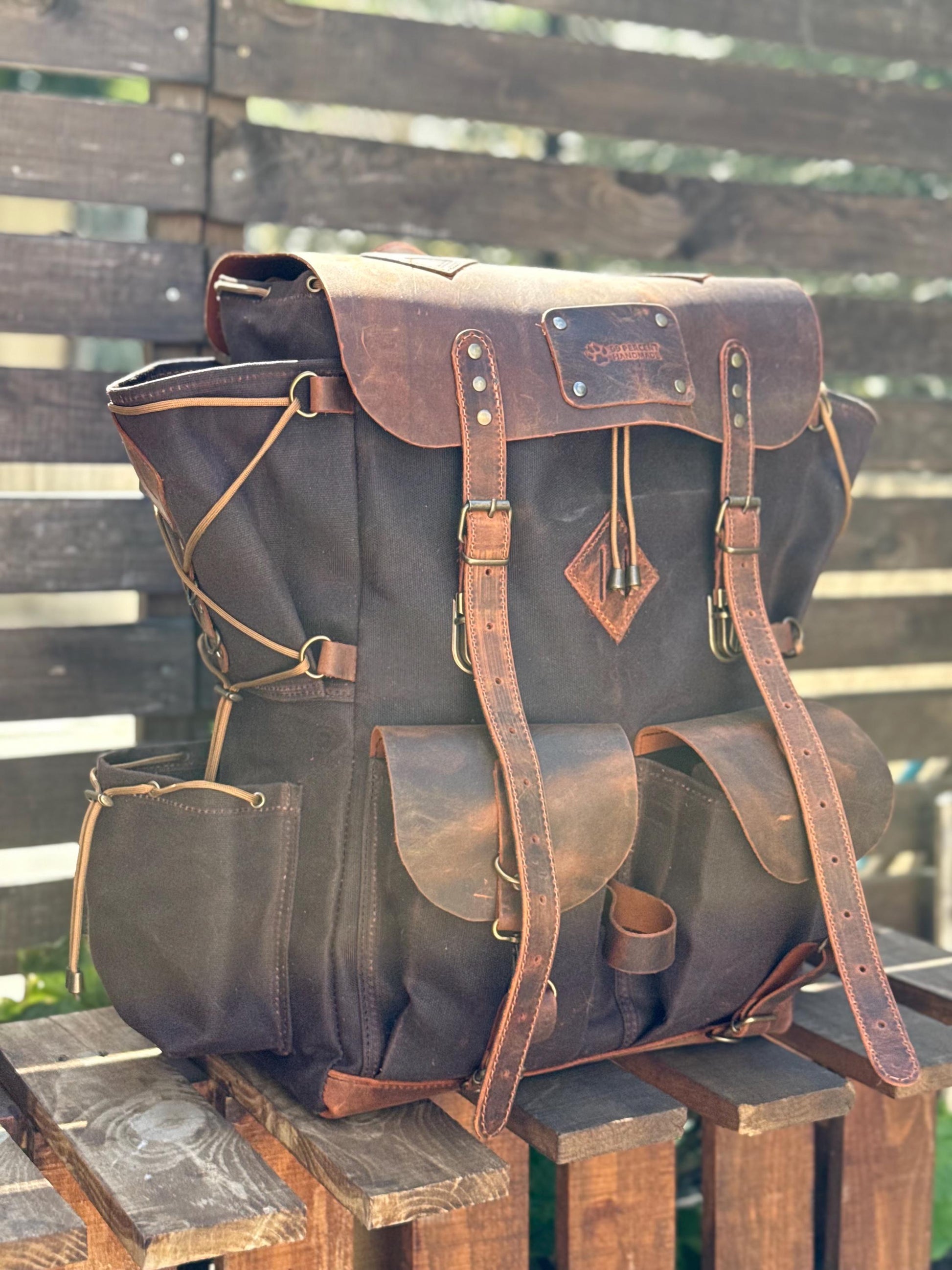 Built With Emotion | Travel backpack | Daypack | Handmade Waxed Canvas and Leather, 40L-50L Size Options