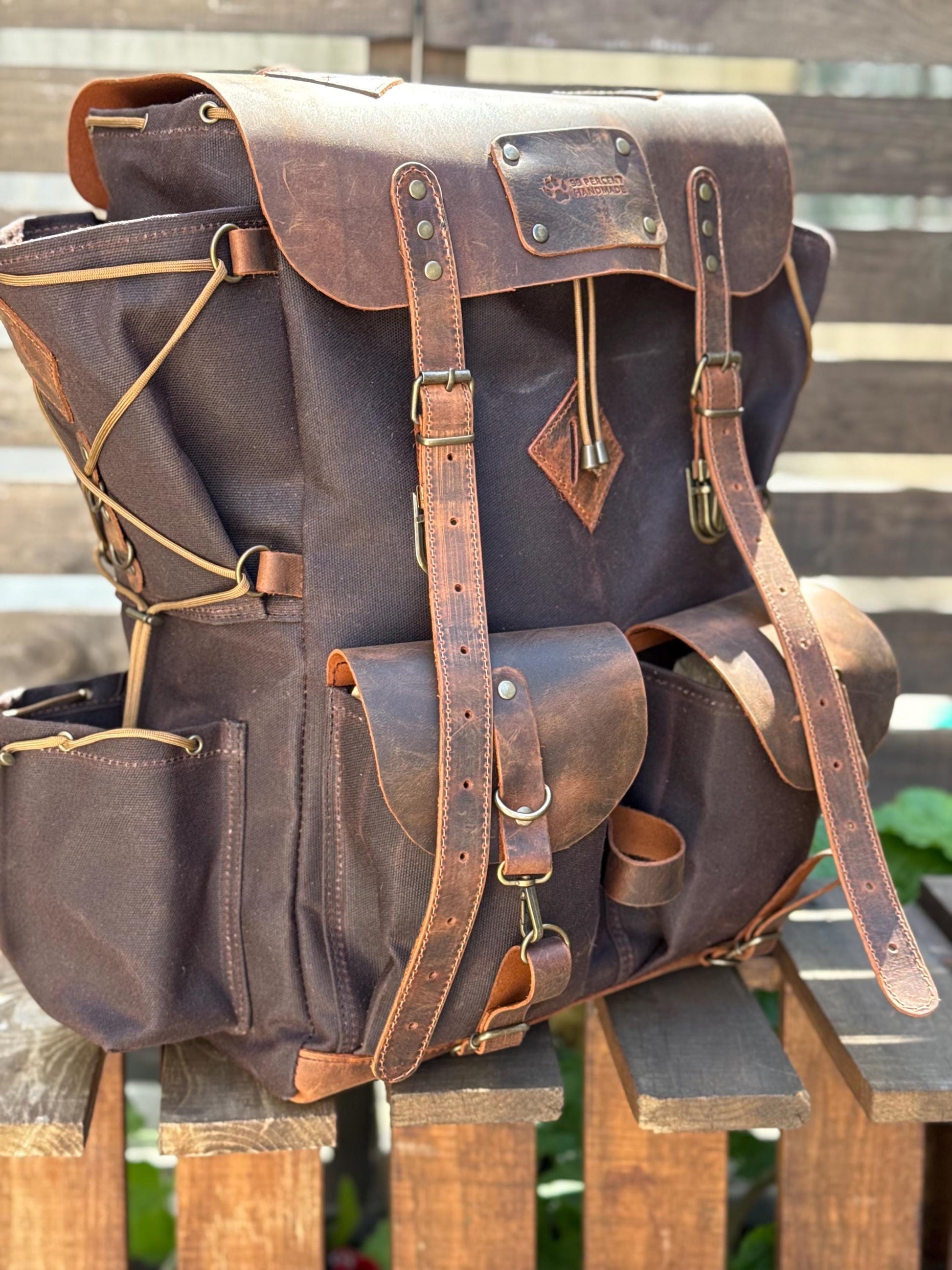 Built With Emotion | Travel backpack | Daypack | Handmade Waxed Canvas and Leather, 40L-50L Size Options