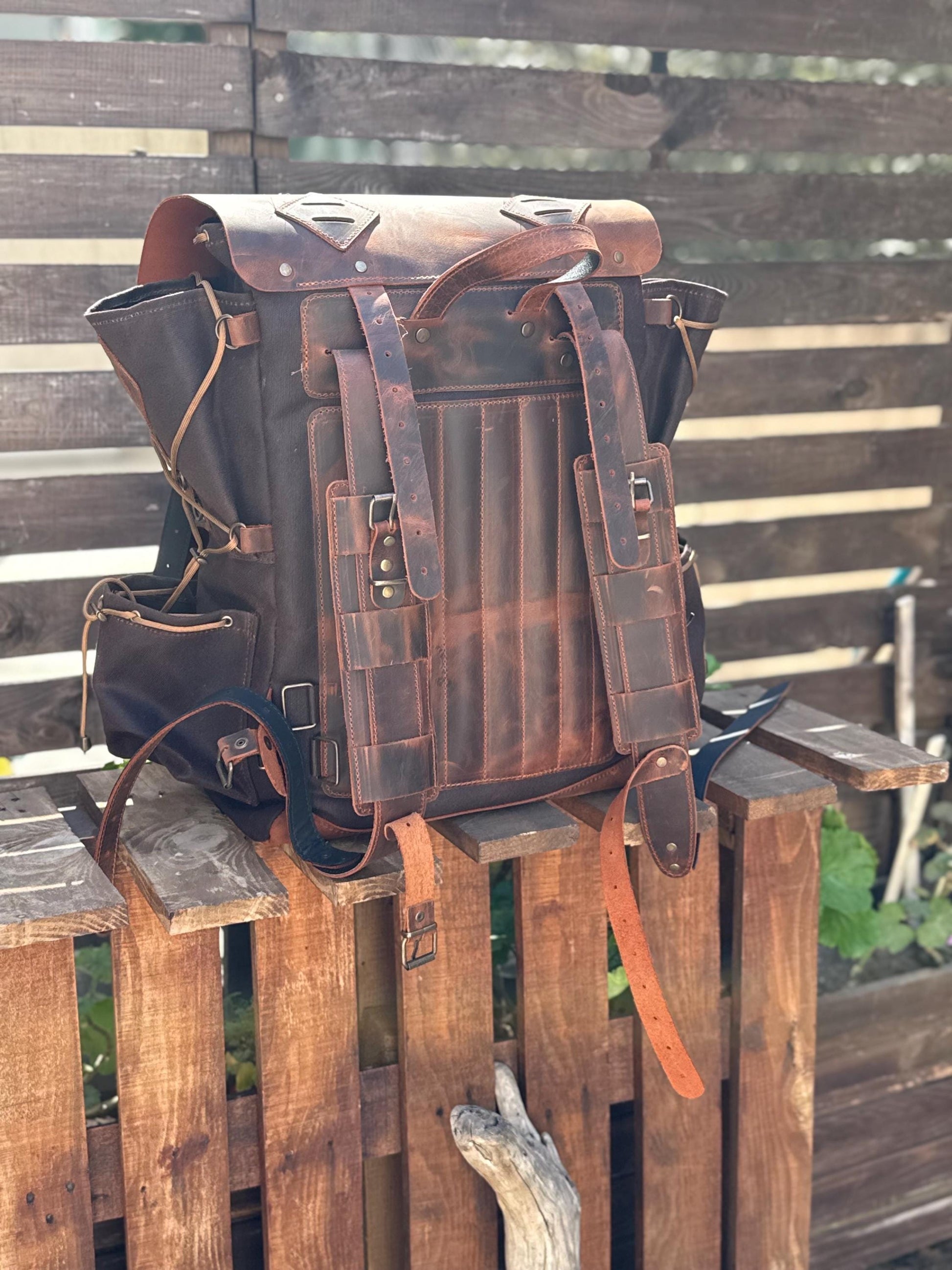 Built With Emotion | Travel backpack | Daypack | Handmade Waxed Canvas and Leather, 40L-50L Size Options