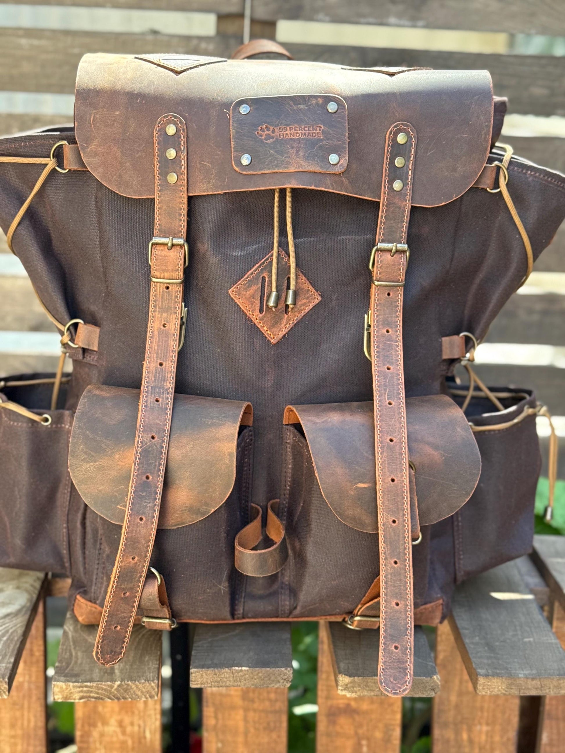 Built With Emotion | Travel backpack | Daypack | Handmade Waxed Canvas and Leather, 40L-50L Size Options