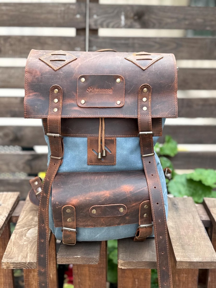 Not big enough to burden you, bold enough to be noticed | Laptop Backpack - Daypack| Leather - Canvas | Brown, Tan, Black, Blue Color, 15L - 25L. 99percenthandmade