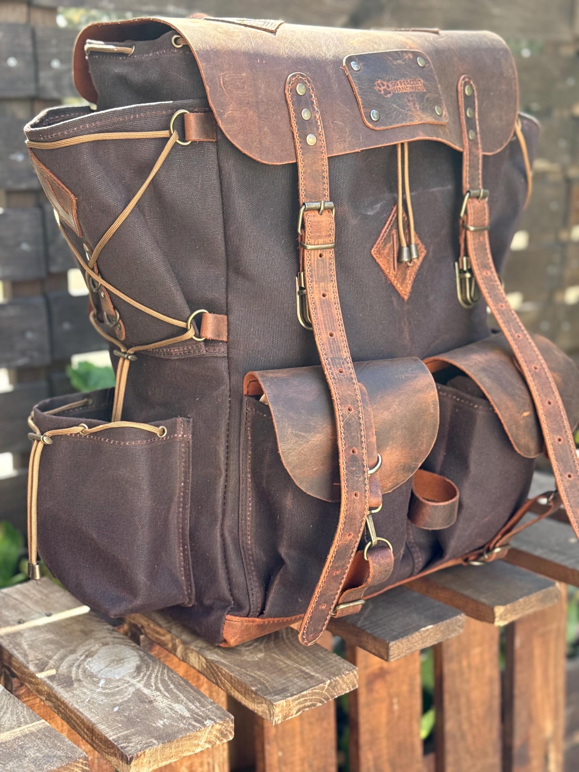 Built With Emotion | Travel backpack | Daypack | Handmade Waxed Canvas and Leather, 40L-50L Size Options