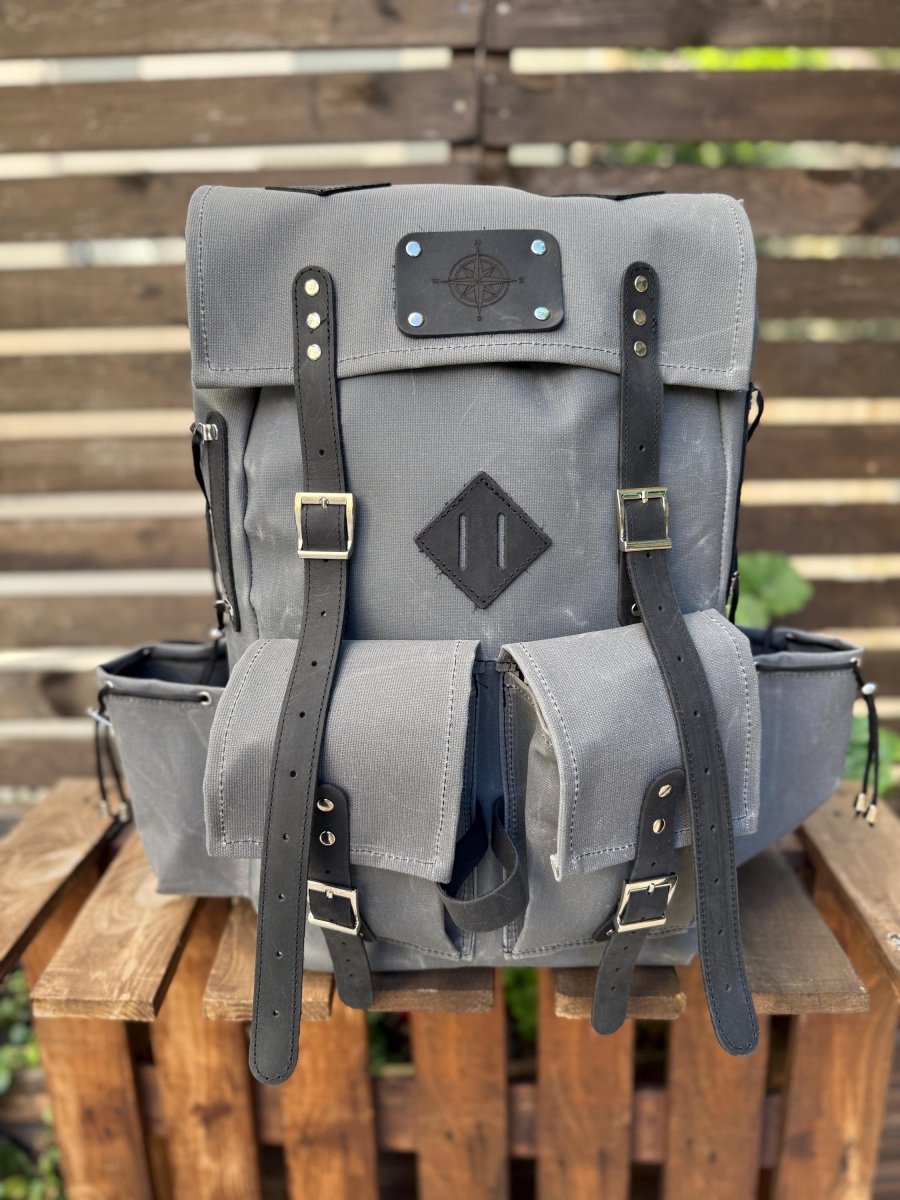 The Harmony of New and Old | 2026 Limited Edition | Handmade Leather - Canvas | New Version | Travel & Adventure Ready | 24 Hours Tested - 99percenthandmade - 99percenthandmade - 30 Liters - Grey Canvas Flap -