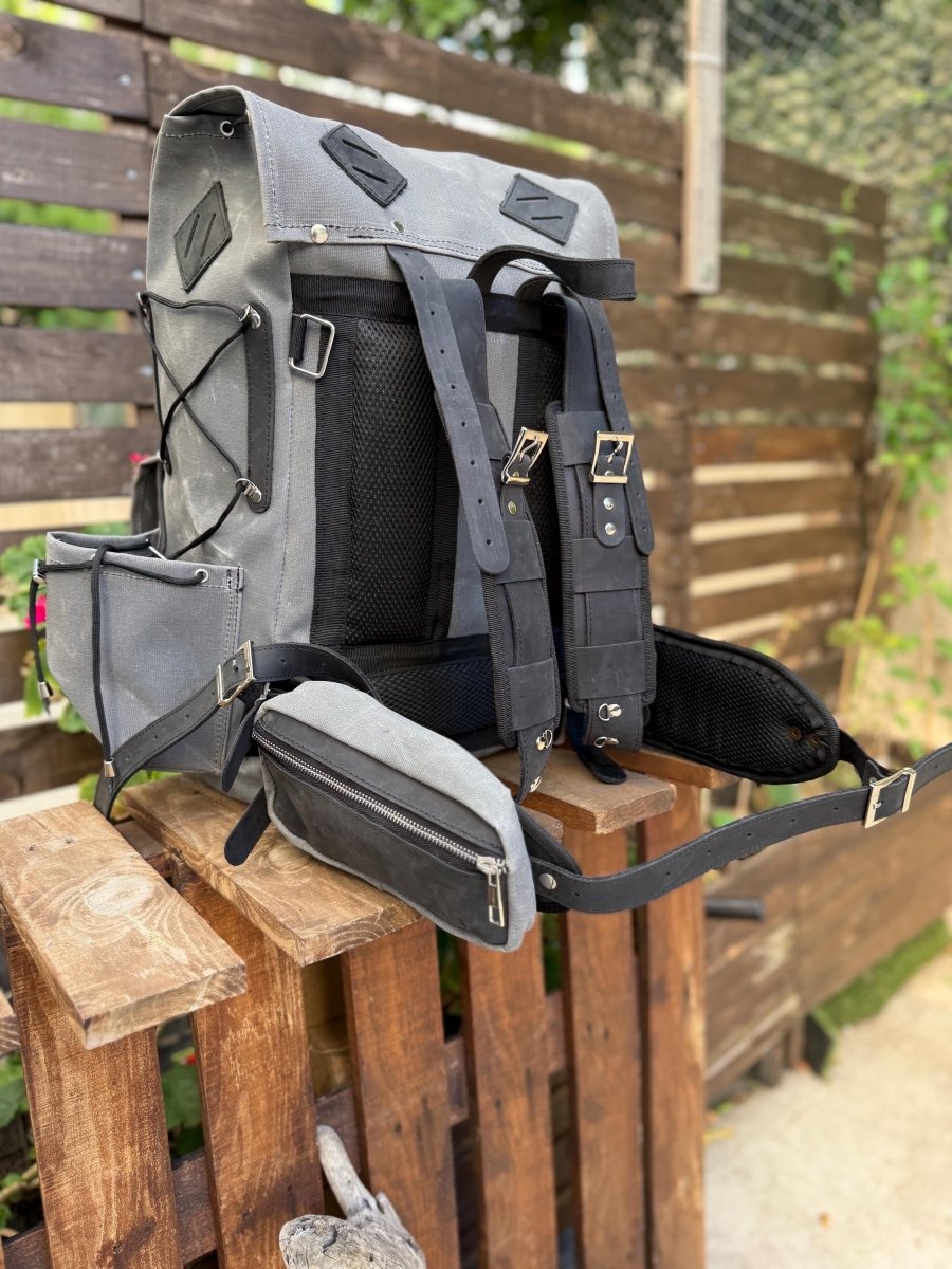 The Harmony of New and Old | 2026 Limited Edition | Handmade Leather - Canvas | New Version | Travel & Adventure Ready | 24 Hours Tested - 99percenthandmade - 99percenthandmade - 30 Liters - Grey Canvas Flap -