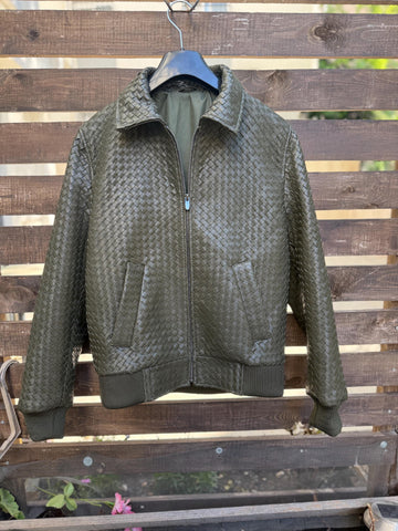 Intrecciato Custom Leather Jacket – XS to 8XL – Any Color (Black, Brown, Blue, Green) – Personalized Bespoke Men’s Coat