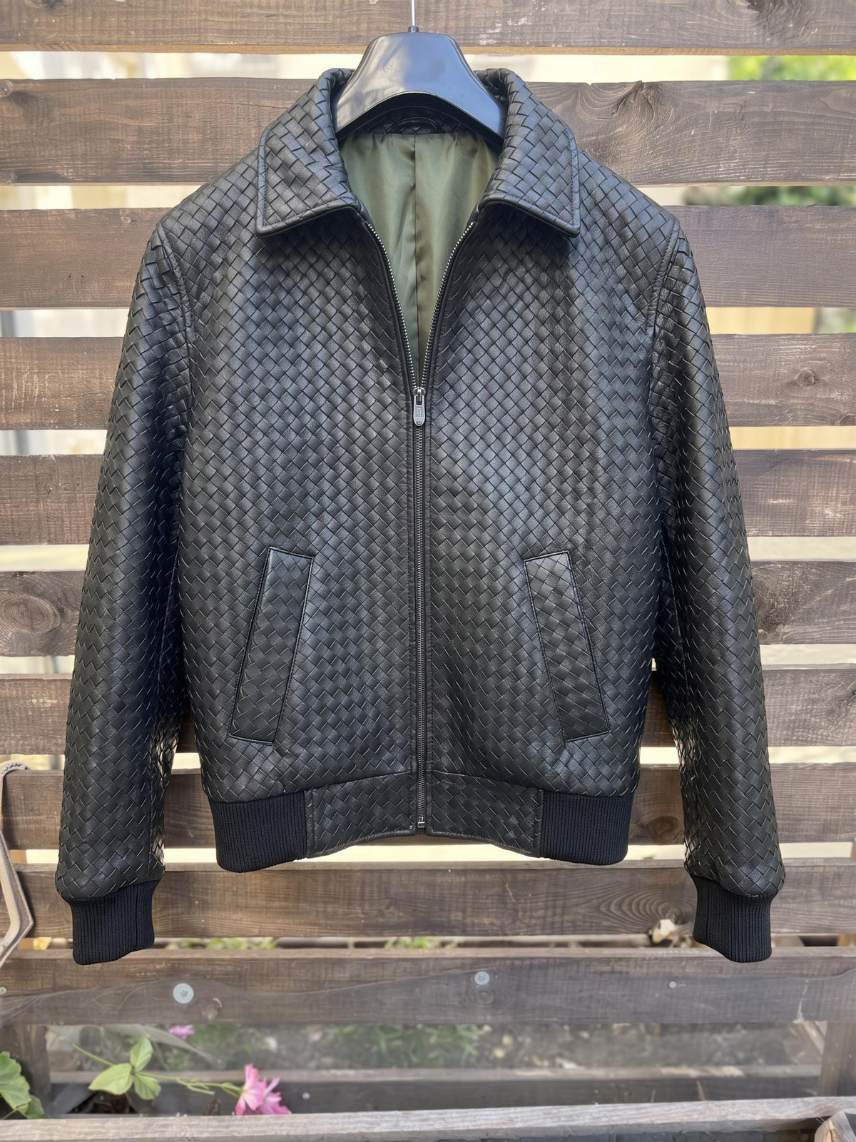 Intrecciato Custom Leather Jacket – XS to 8XL – Any Color (Black, Brown, Blue, Green, Burgundy) – Personalized Bespoke Jacket