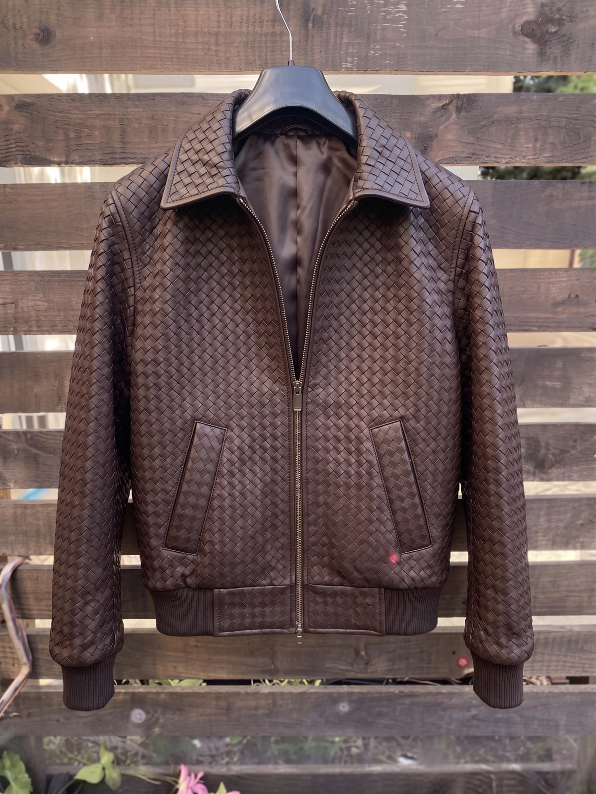 Intrecciato Custom Leather Jacket – XS to 8XL – Any Color (Black, Brown, Blue, Green, Burgundy) – Personalized Bespoke Jacket
