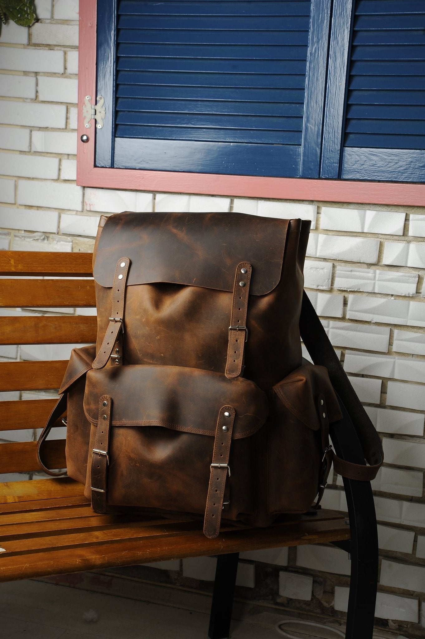 city backpack in vintage leather Laptop Backpack, City Backpack, Handmade Full Leather Backpack with 2