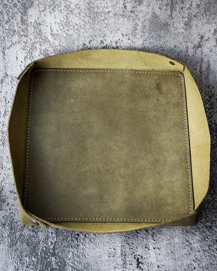 Leather Organizer Tray, Black, Tan, Olive, Tan Color Options  99percenthandmade Small Olive 