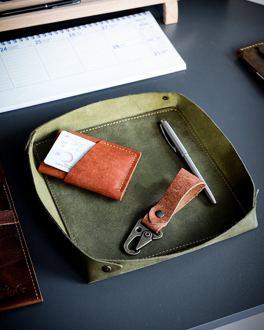 Leather Organizer Tray, Black, Tan, Olive, Tan Color Options  99percenthandmade   
