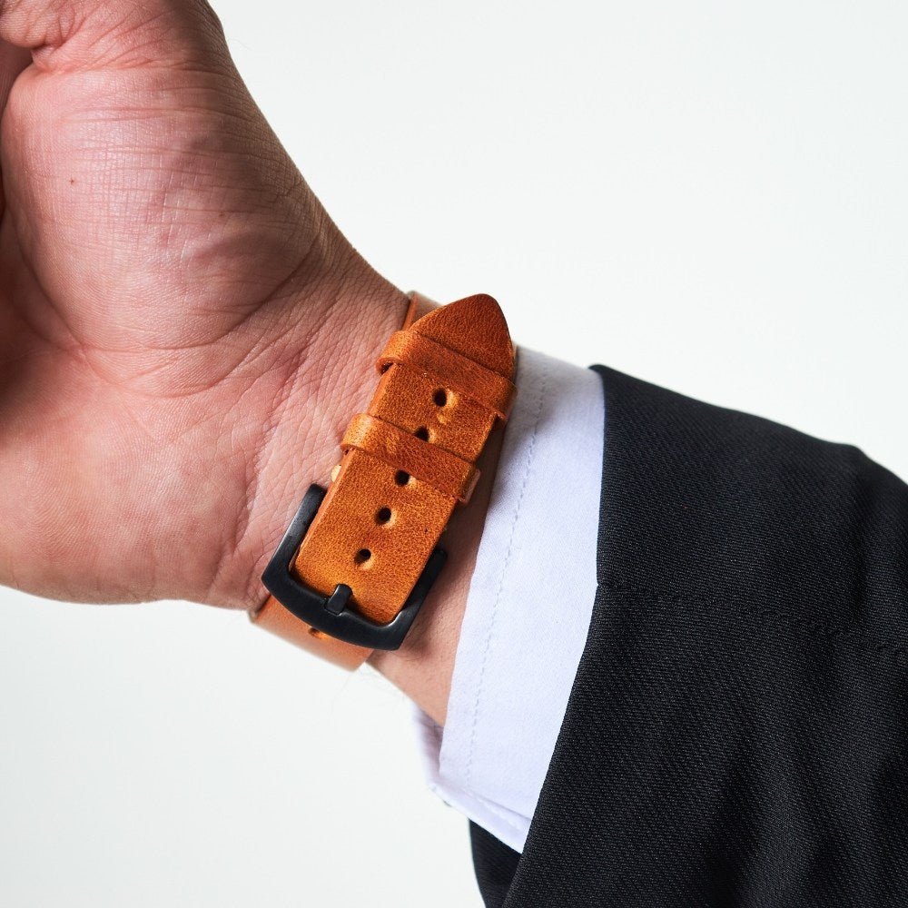 Light Brown Leather Samsung - Huawei Watch Strap  99percenthandmade   