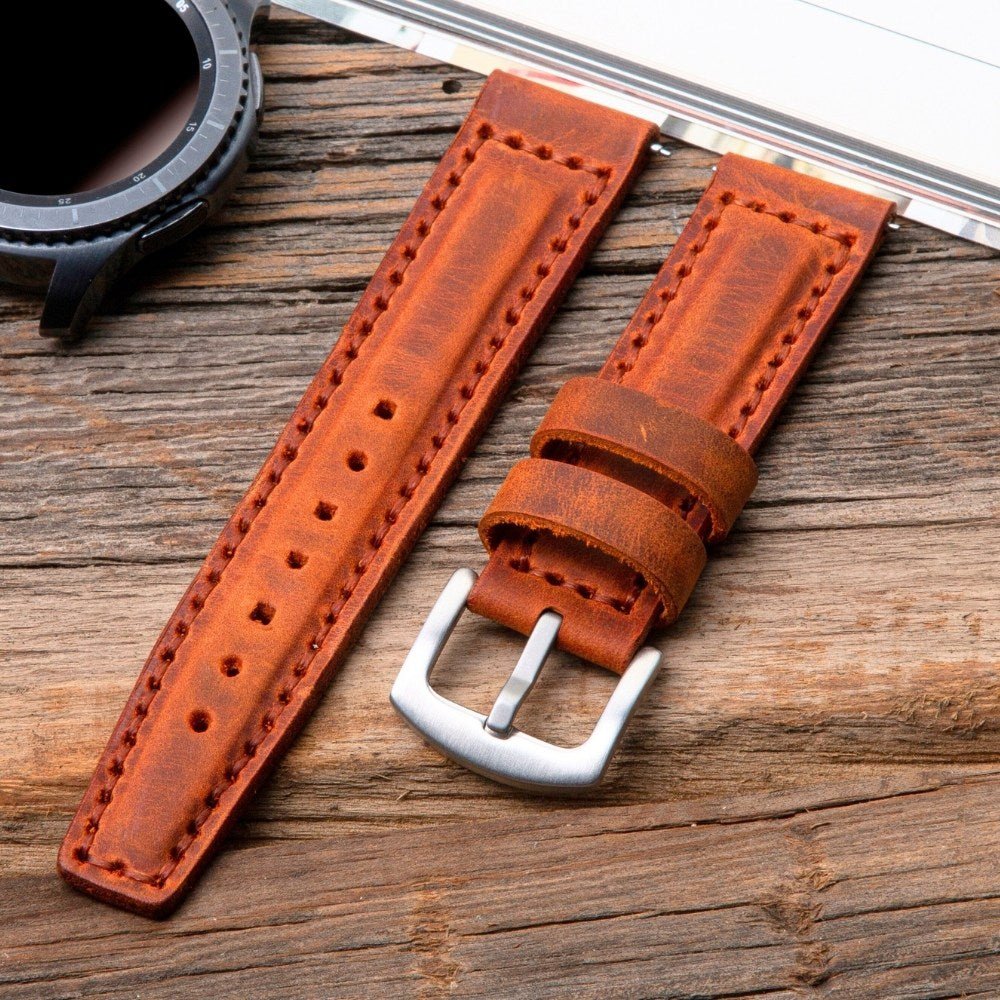 Light Brown Leather Samsung - Huawei Watch Strap  99percenthandmade   