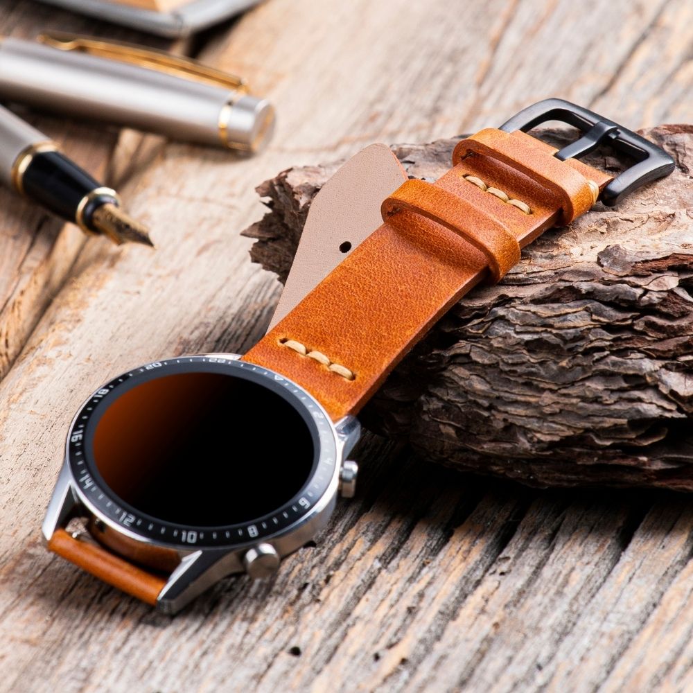 Light Brown Leather Samsung - Huawei Watch Strap  99percenthandmade   