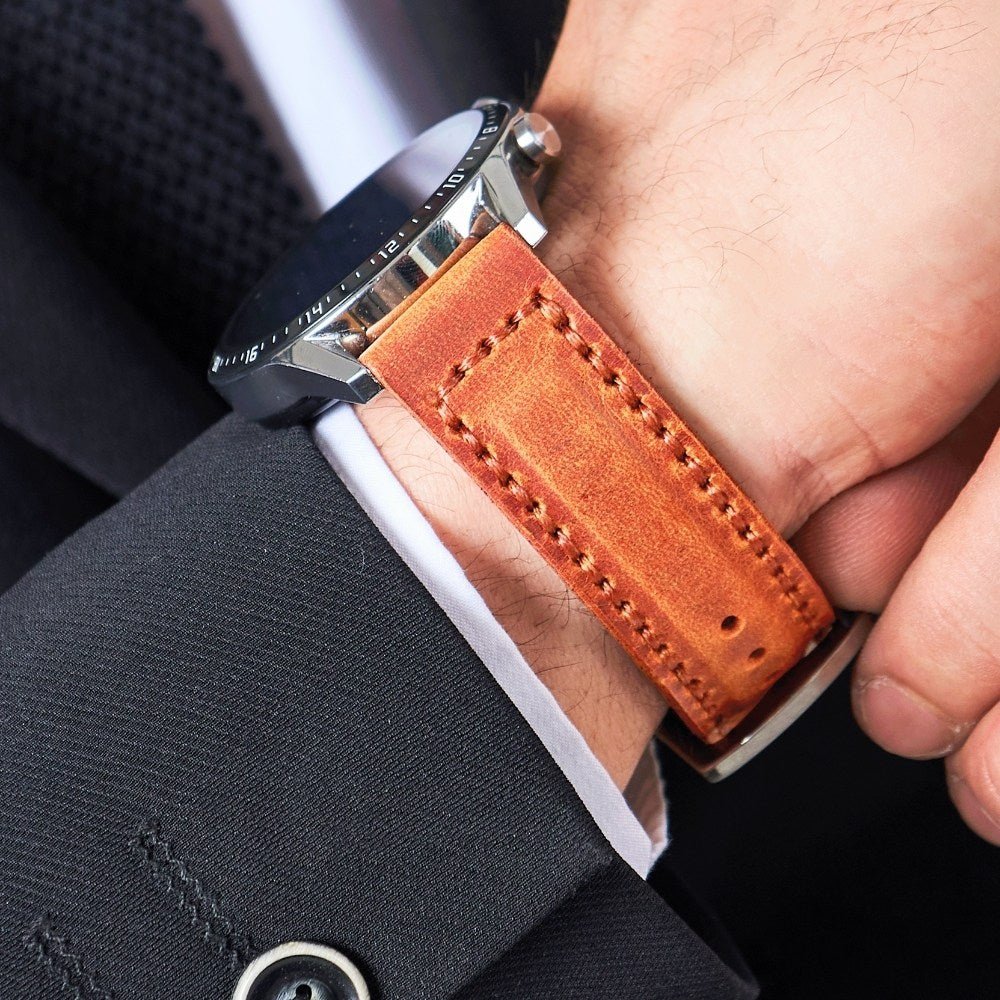 Light Brown Leather Samsung - Huawei Watch Strap  99percenthandmade   