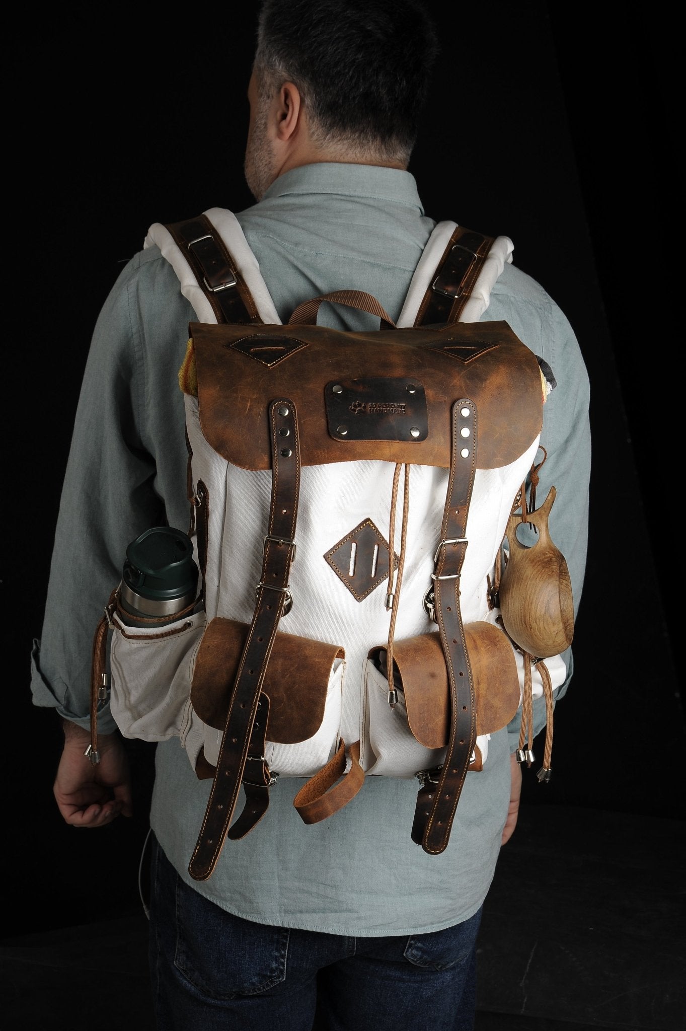 Limited Bestseller Custom Genuine Green Waxed Canvas with Leather Details Backpack for Travel, Camping | 60 Liters | Personalization  99percenthandmade   