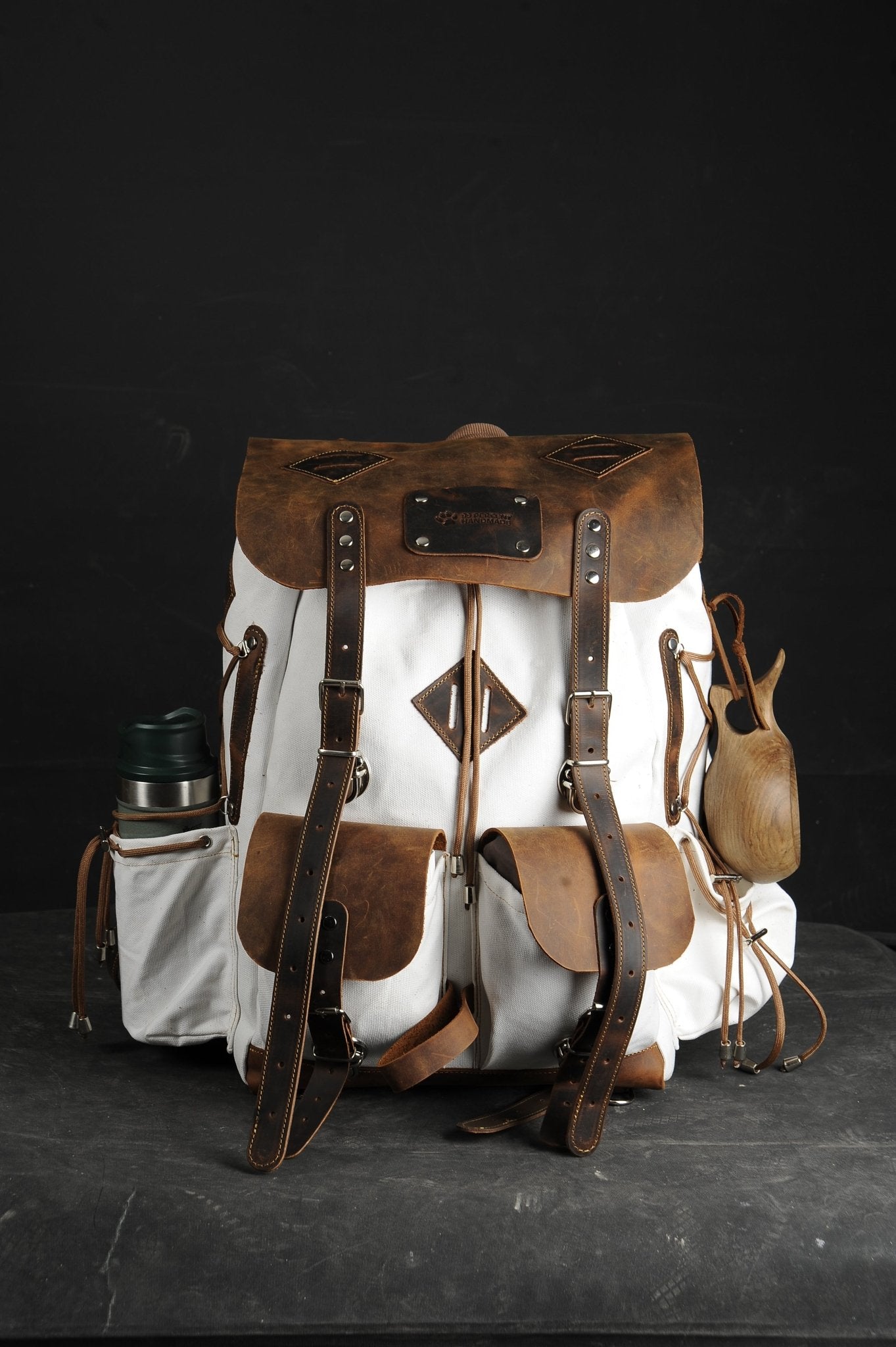 Limited Bestseller Custom Genuine Green Waxed Canvas with Leather Details Backpack for Travel, Camping | 60 Liters | Personalization  99percenthandmade 30 White 