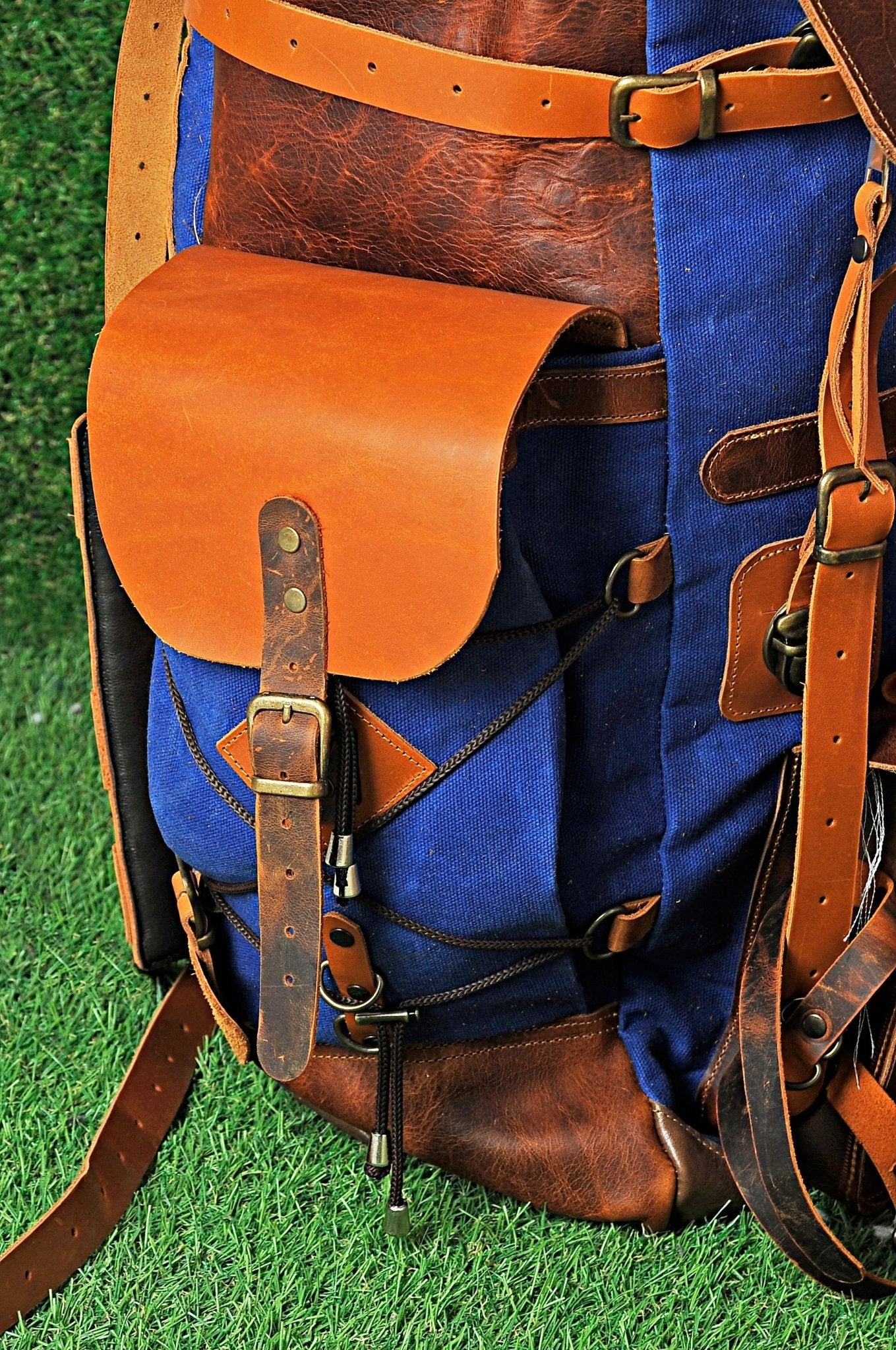 anchor print canvas backpack with faux leather trim New | Handmade Waxed Canvas Backpack | 35L-45L | Leather Backpack