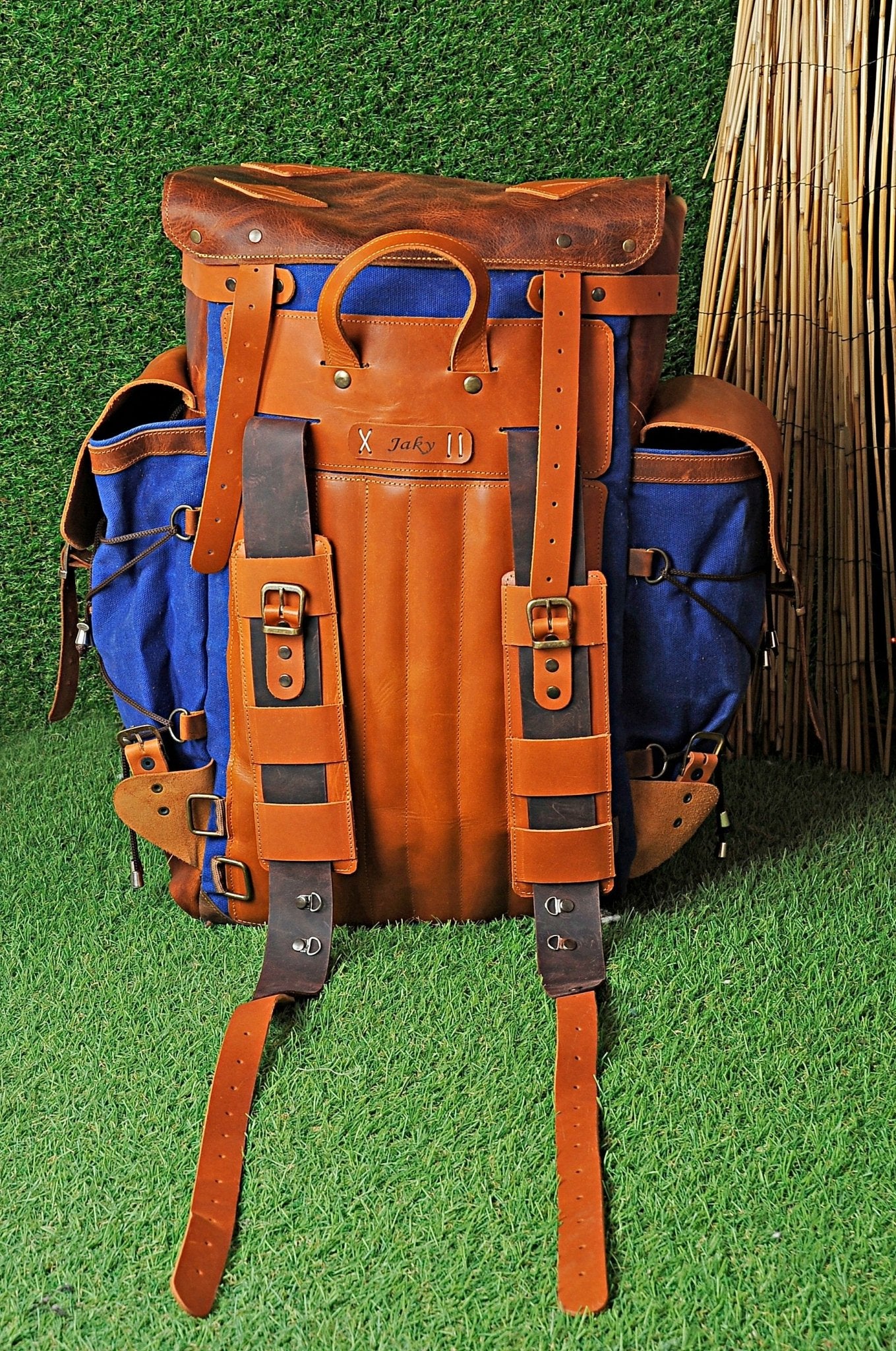 anchor print canvas backpack with faux leather trim New | Handmade Waxed Canvas Backpack | 35L-45L | Leather Backpack