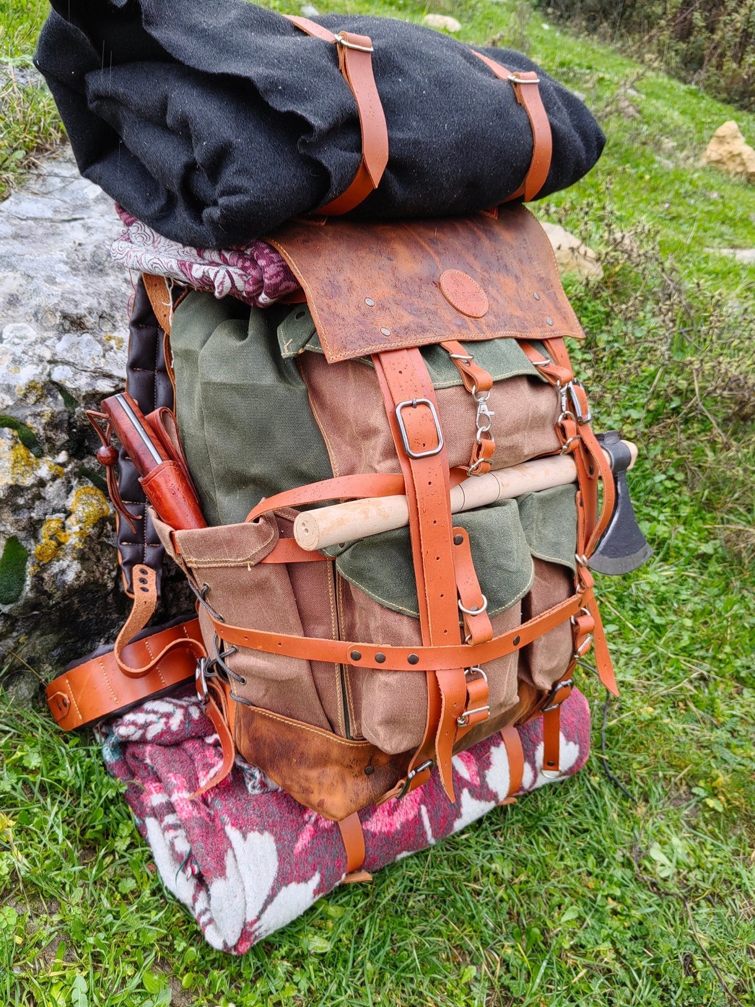 LIMITED Handmade Waxed Canvas & Leather Travel Backpack & Camping Backpack