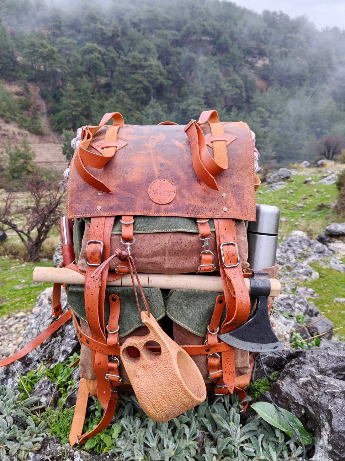 New Model | Limited Handmade Leather and Waxed Backpack for Travel, Camping | inside 45 Liter | Personalization  99percenthandmade   