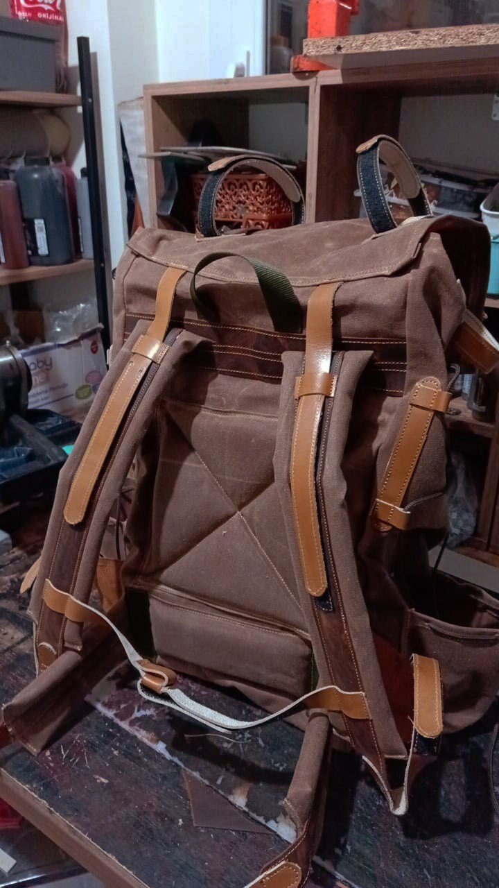 New Model | Velcro Connectors | Handmade Primitive Camping Bushcraft Backpack | No Metals | 80L to 30L Options | Leather | Canvas Backpack  99percenthandmade   