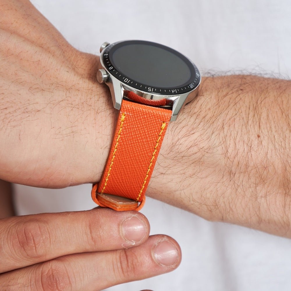 Orange  Leather Samsung - Huawei Watch Strap  99percenthandmade   