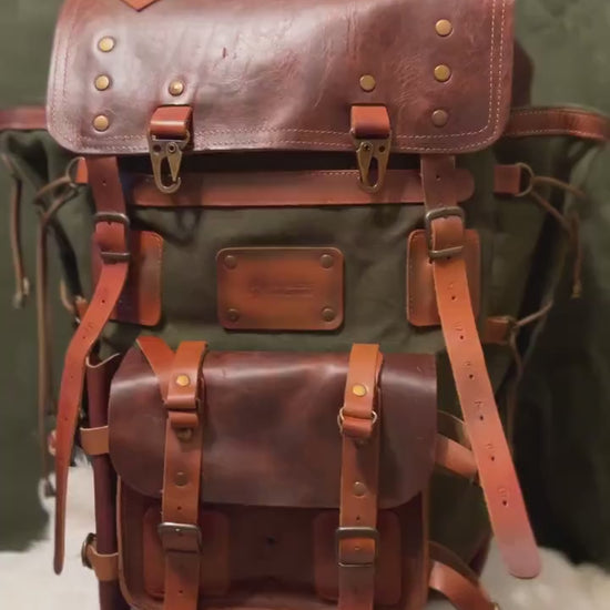 Camping Backpack | Bushcraft Backpack | 50 L | Canvas Leather Backpack | Daily Use | Bushcraft, Travel, Camping, Hunting, Fishing, Sport bag
