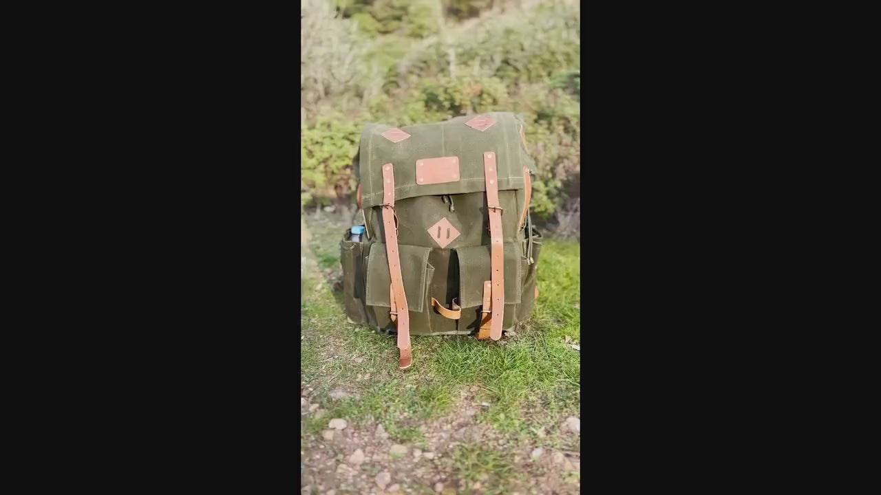 80 L | Bushcraft Backpack | Camping Backack | Green, Brown, Dhaki Colours | Handmade Leather, Canvas Backpack for Travel, Camping, Bushcraft 99percenthandmade