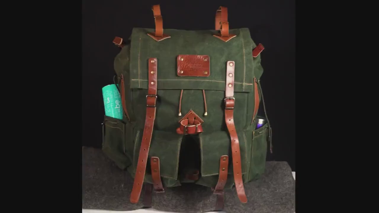 50L | 3 Pieces Left | Green, Brown, Dhaki Colours | Handmade Leather, Waxed Canvas Backpack for Travel, Camping, Bushcraft | Personalization
