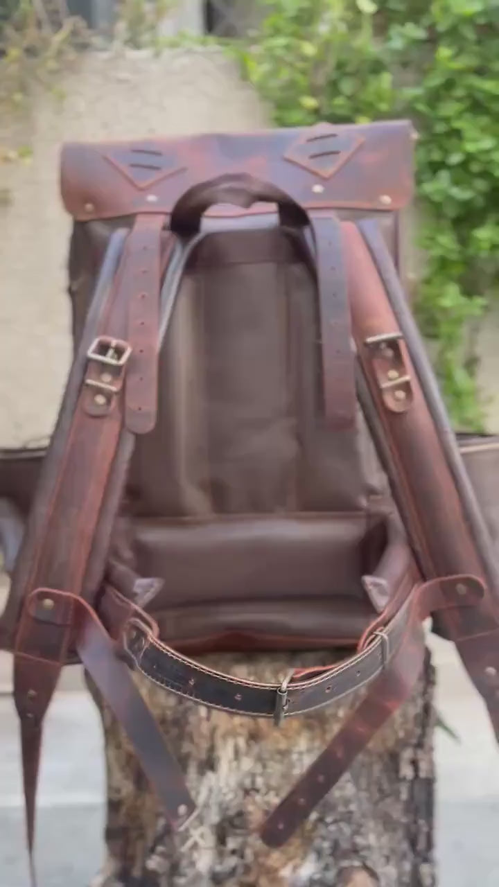 Black-Brown-Green-White | Camping Handmade Leather Backpack | 50 L | Daily Use | Bushcraft, Travel, Camping, Hunting, Fishing, Sports Bag 99percenthandmade