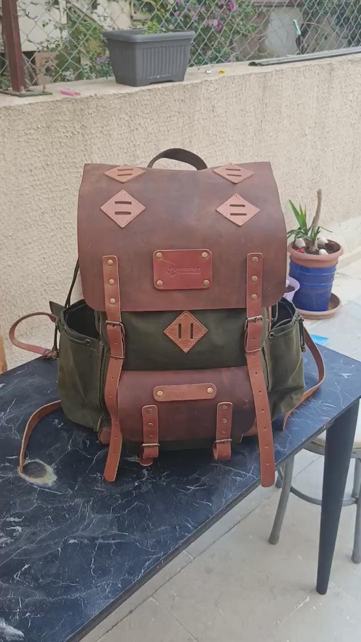 30L to 80L | Bushcraft Backpack | Leather and Waxed Canvas Backpack | Hiking Backpack | Extra large | Bushcraft | 99percenthandmade